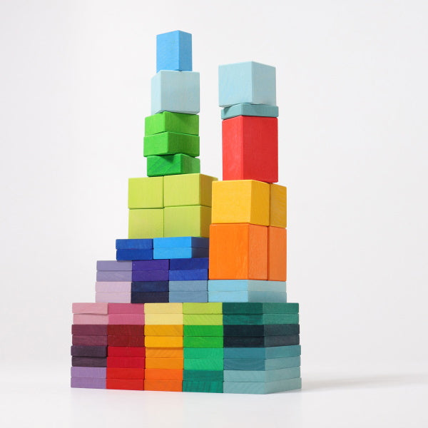 Grimm's | Colour Charts Rally in a tower with cubes rectangular blocks and slats