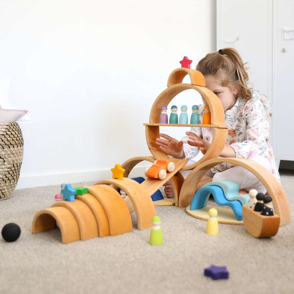 Grimm's | Large Rainbow Natural wooden stacking toy at Milk Tooth