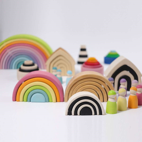 Grimm's Large and Medium Rainbows Friends Stacking Houses and Bowls