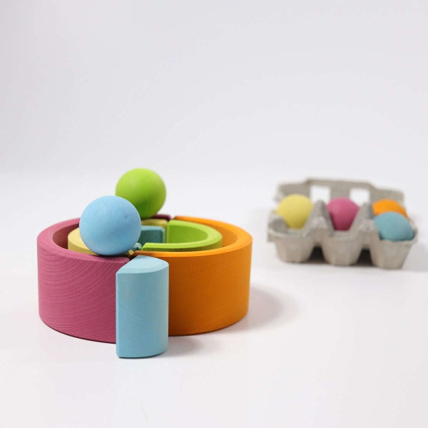 Grimm's | Medium Rainbow Pastel wooden stacking toy at Milk Tooth