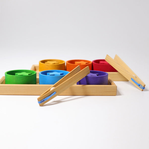 Grimm's | Rainbow Sorting Game with two pairs of Tweezers