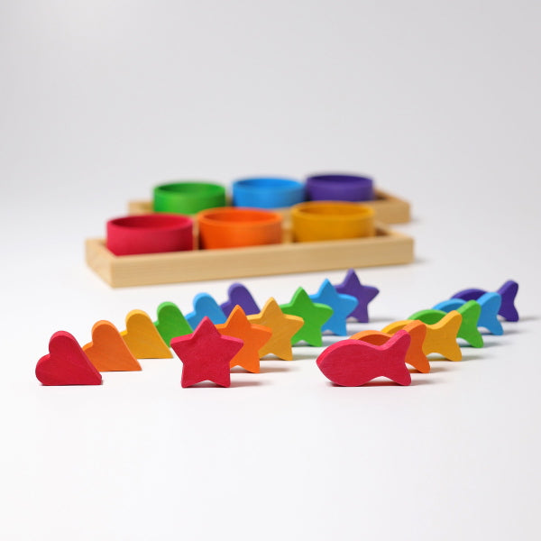 Grimm's | Rainbow Sorting Game with Tweezers stars hearts fish