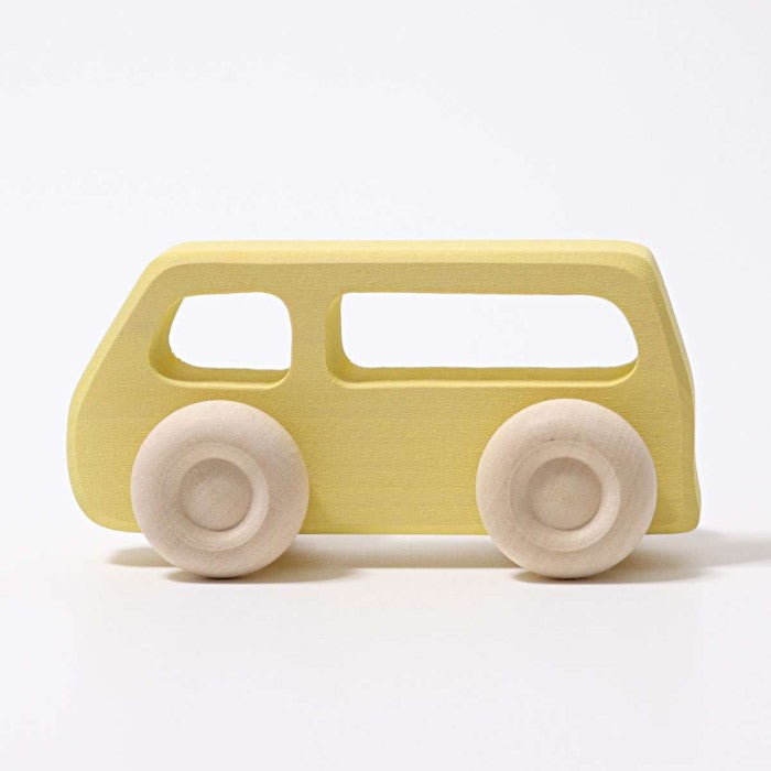 Grimm's | Coloured Wooden Cars | Slimline 5 Pieces | Yellow Van or Bus