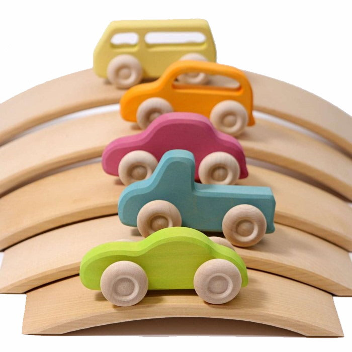 Grimm's | Coloured Wooden Cars | Slimline 5 Pieces