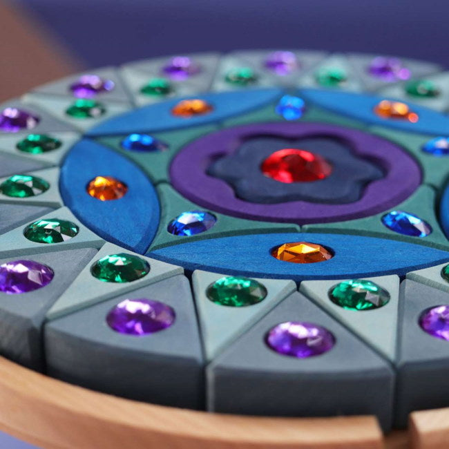 Grimm's | Sparkling Mandala Small at Milk Tooth wooden blocks with jewels