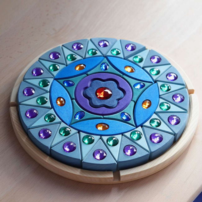 Grimm's | Sparkling Mandala Small wooden blocks with inset gems