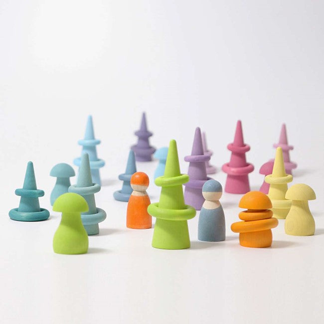 Grimm's | Pastel Rainbow Forest | Wooden Cones Trees Toy Set plus other Grimm's products