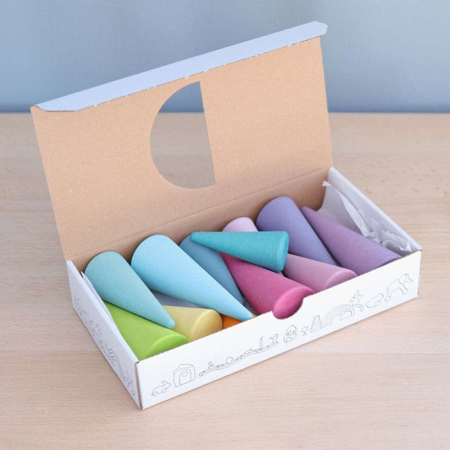 Grimm's | Pastel Rainbow Forest | Wooden Cones Trees Toy Set