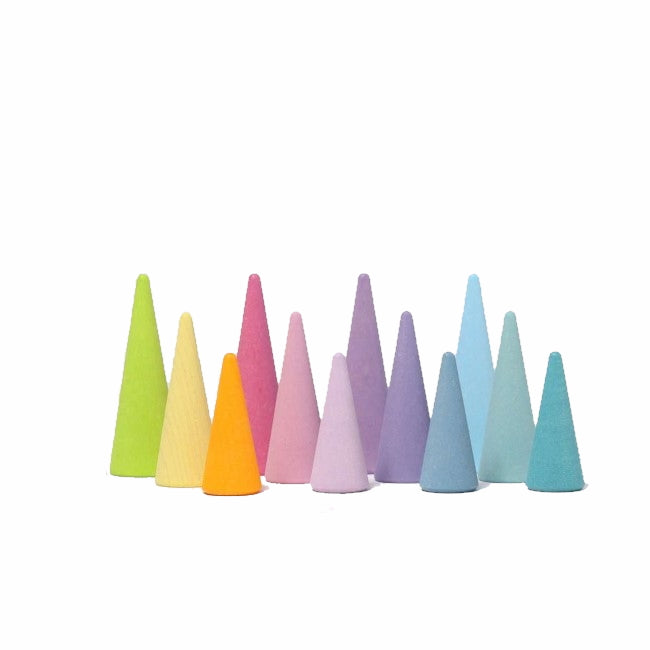 Grimm's | Pastel Rainbow Forest | Wooden Cones Trees Toy Set