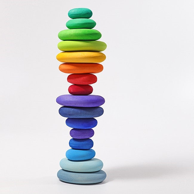 Grimm's Pebbles Fire Moss River Dream all stacked together into a tower
