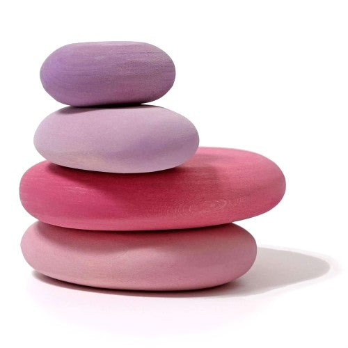Grimm's | Building Set | Flamingo Pebbles | Pink Purple Wooden Stone Toys
