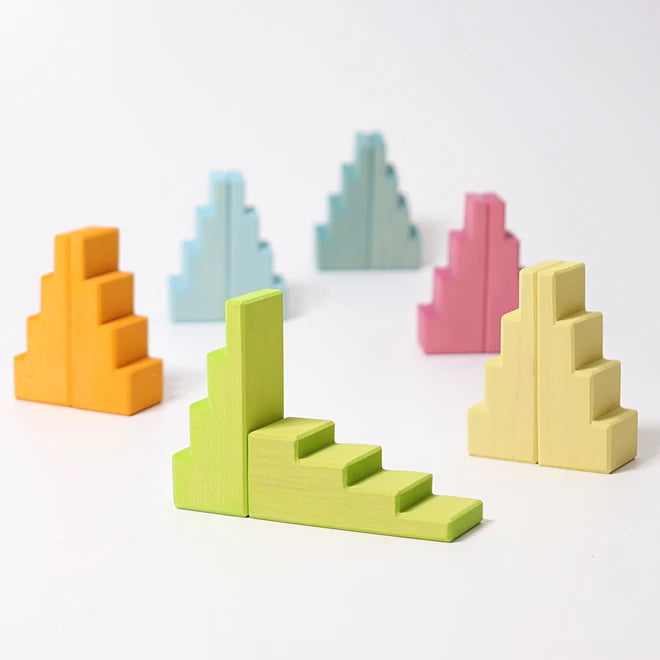 Grimm's | Stepped Roofs | Pastel Wooden Building Blocks