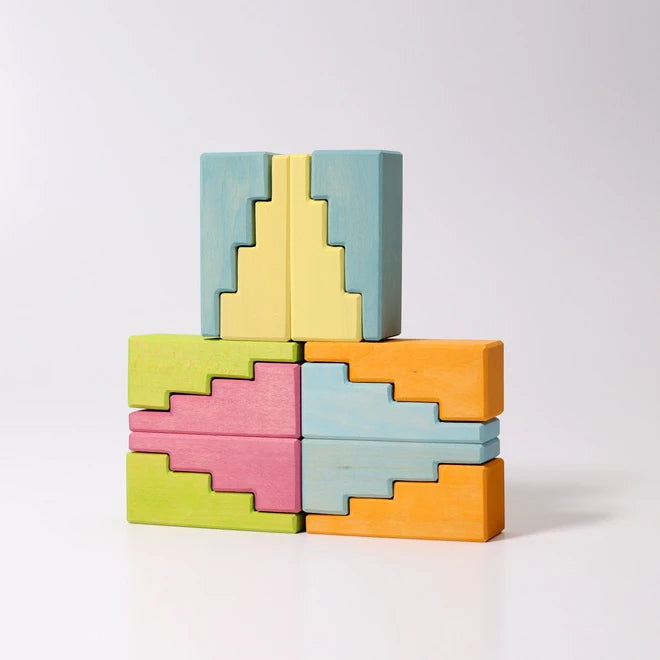 Grimm's | Stepped Roofs | Pastel Wooden Building Blocks