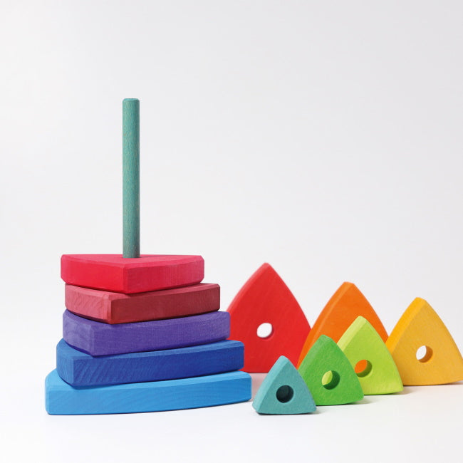 Grimm's | Triangular Stacking Tower | Large Rainbow triangle block pieces