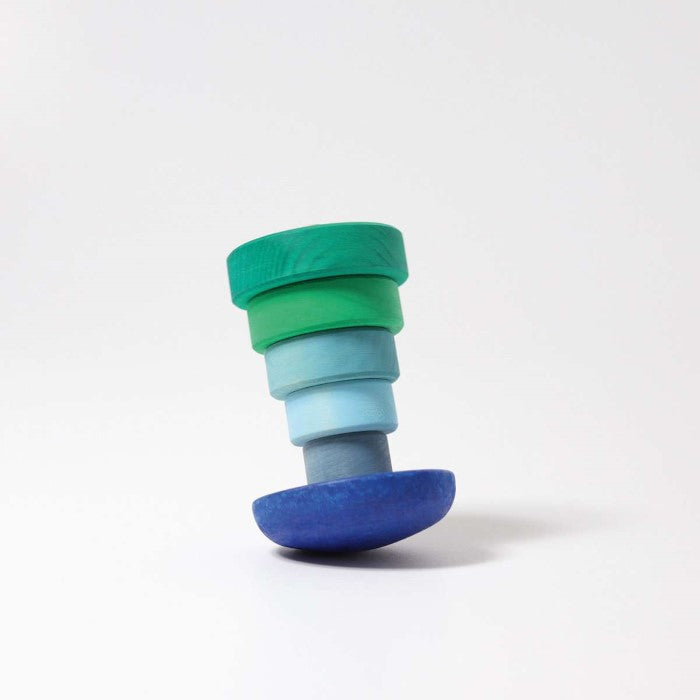 Grimm's | Wobbly Stacking Tower | Blue