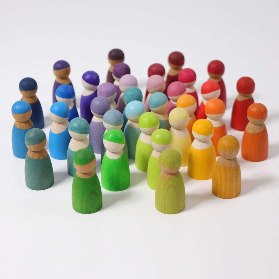 Grimm's Spiel Und Holz | 12 Pastel and 12 Rainbow Friends Peg Dolls