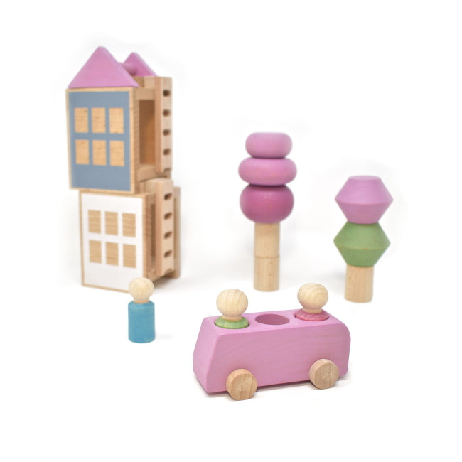 Lubulona | Bus Pink with Spring CIty Town and Spring Trees