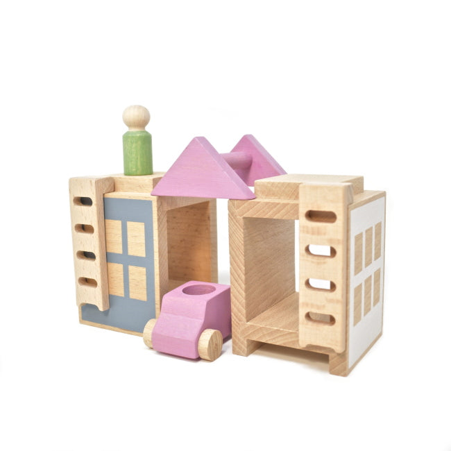 Lubulona | Town Spring City Mini wooden toy houses car peg person