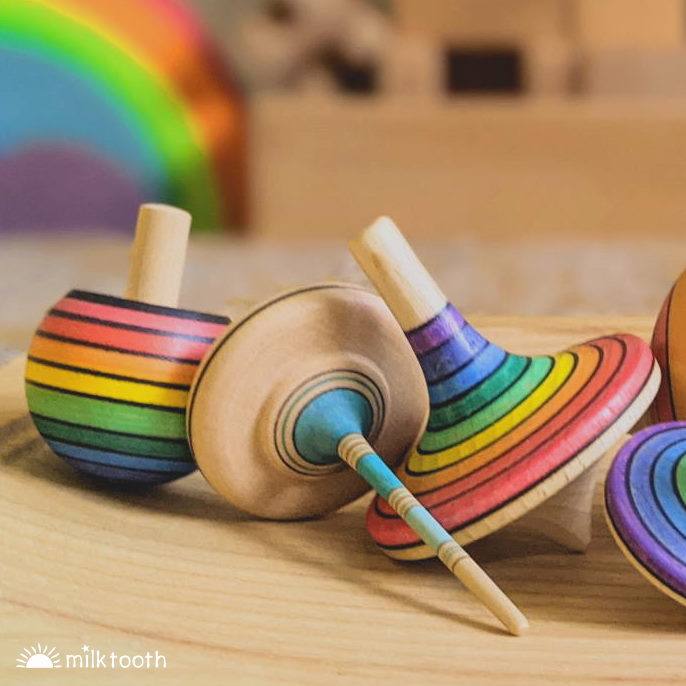 Mader Spinning Tops at Milk Tooth Turn Top Rainbow Spaghetti Large Rallye