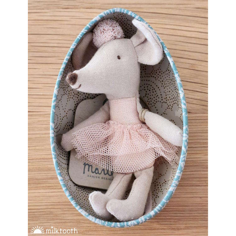 Maileg Metal Easter Eggs with Little Sister Ballerina Mouse at Milk Tooth Australia