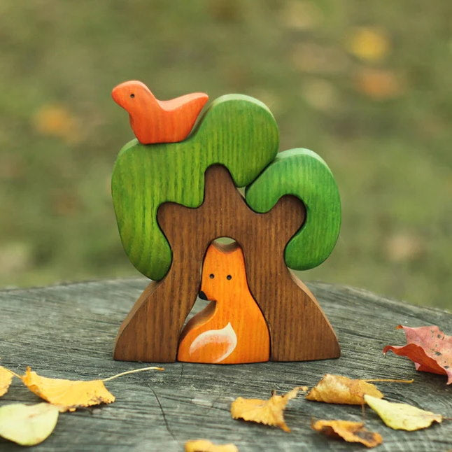 Mikheev | Tree | With Fox & Bird wooden toys at Milk Tooth