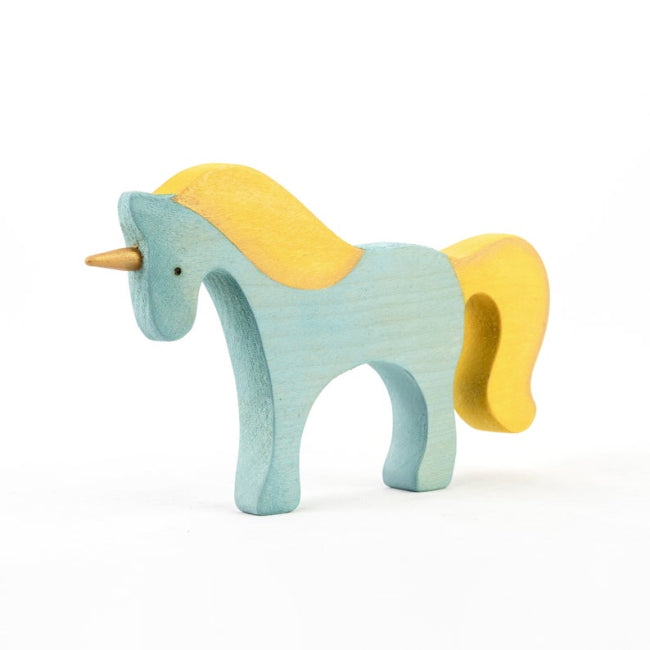 Mikheev | Unicorn in Blue & Yellow wooden toy at Milk Tooth