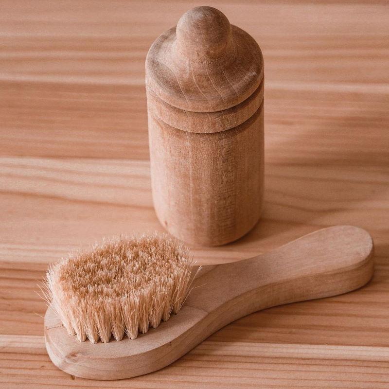 Olli Ella | Dinkum Doll Bottle | Wooden Toy with Hair Brush