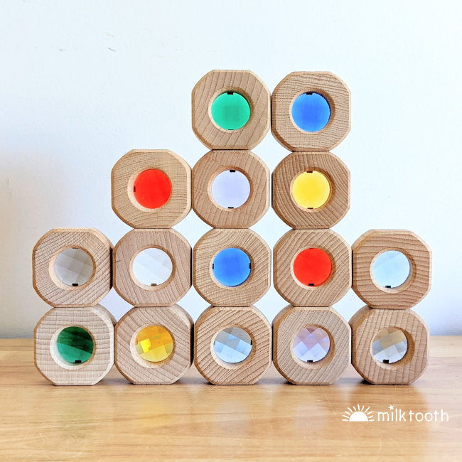 Papoose | Bitcoins | 15 Windows Rainbow | wooden blocks with see-through gems