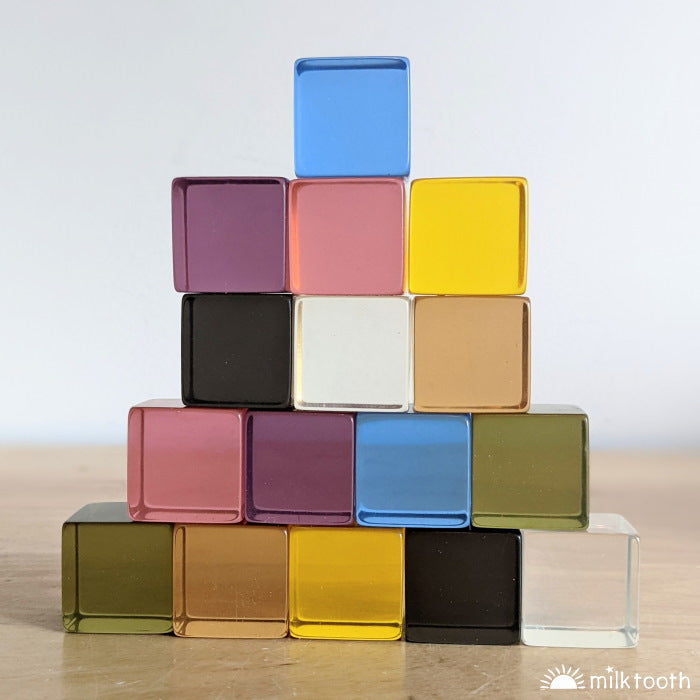 © Milk Tooth Papoose | Lucite Cubes 16 Earth Blocks with Tray