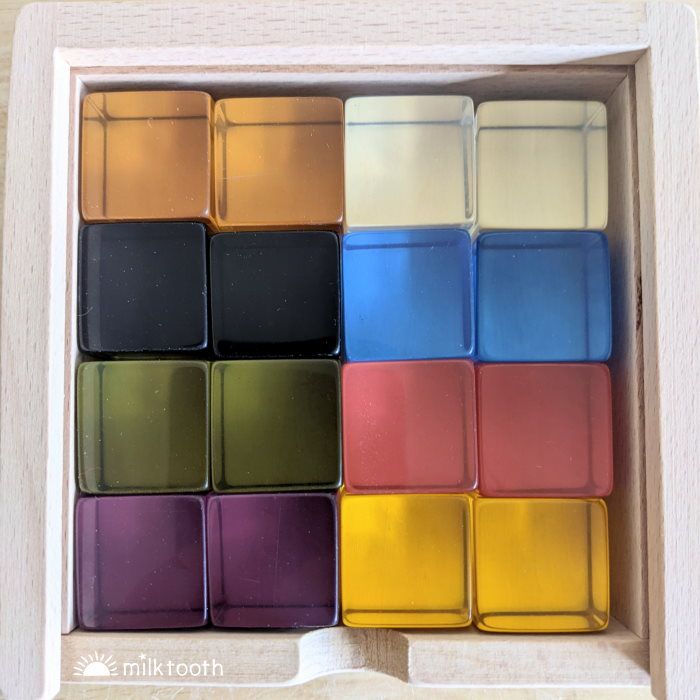 © Milk Tooth Papoose | Lucite Cubes 16 Earth Blocks with Tray