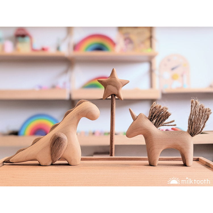 Tateplota Unicorn Wooden Toy with Dragon and Magic Star Wand at Milk Tooth
