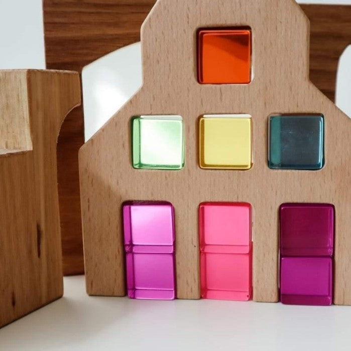 © Playdaysinperth for Milk Tooth Papoose Bright Lucite Cubes with Dutch Wood Houses