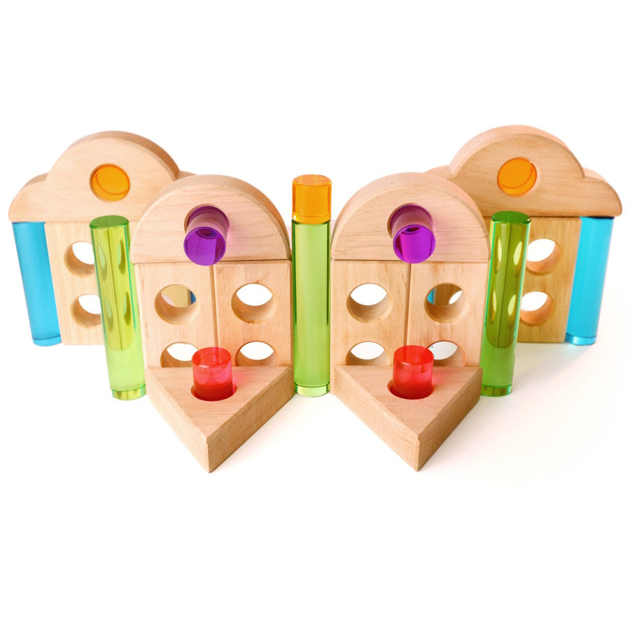 Bauspiel | Luminous Pillars 25 Pieces Plus Tray at Milk Tooth Australia