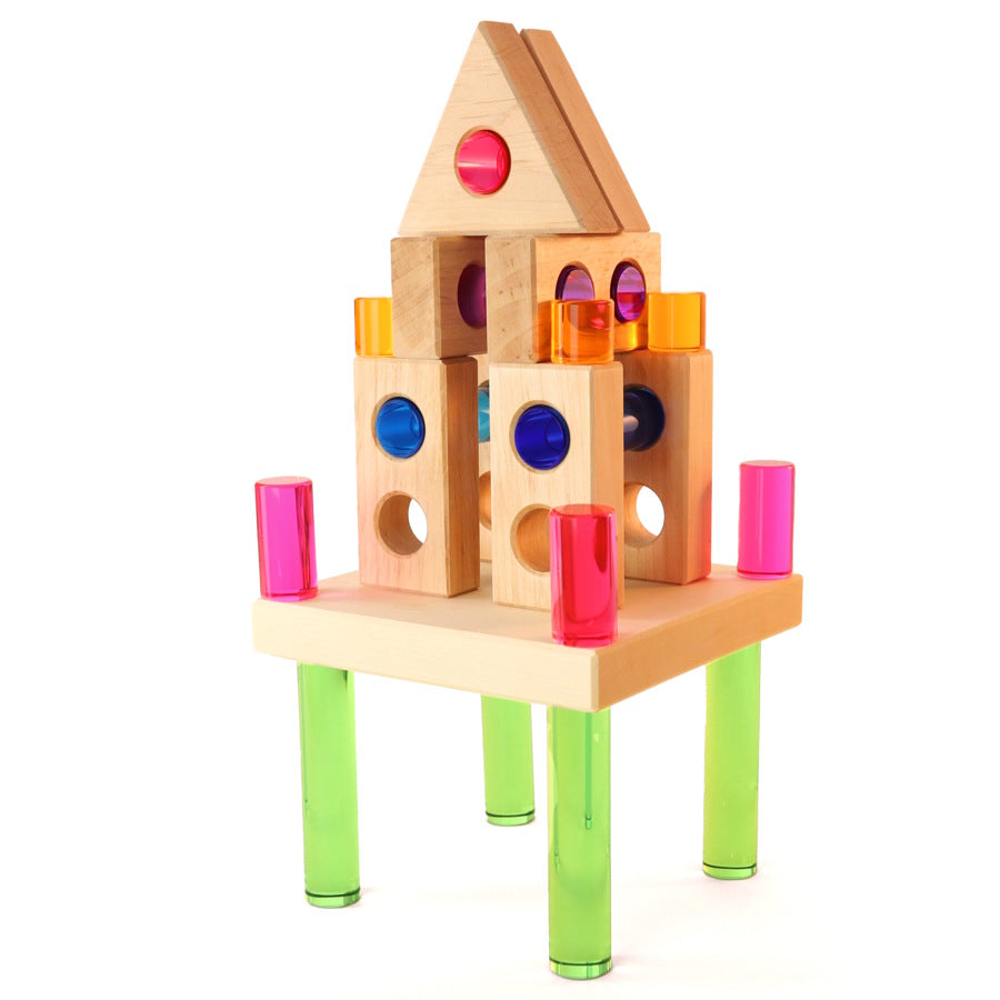 Bauspiel | Luminous Pillars 25 Pieces Plus Tray at Milk Tooth Australia