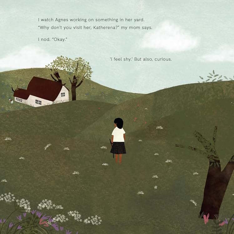Illustration of a child standing on a grassy hill with a house in the background, accompanied by text.