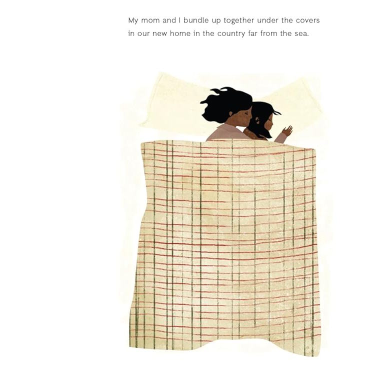 Illustration of two people under a blanket with text about a new home in the country.