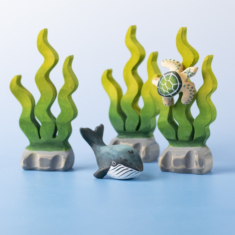 Bumbu Toys Baby Blue Whale wooden figurine at Milk Tooth Australia