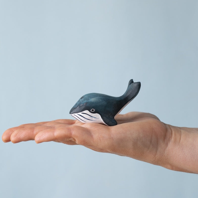 Bumbu Toys Baby Blue Whale wooden figurine at Milk Tooth Australia
