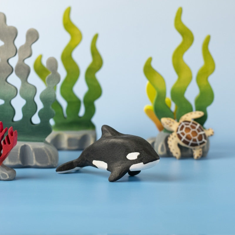 Bumbu Toys Baby Orca wooden toy at Milk Tooth Australia