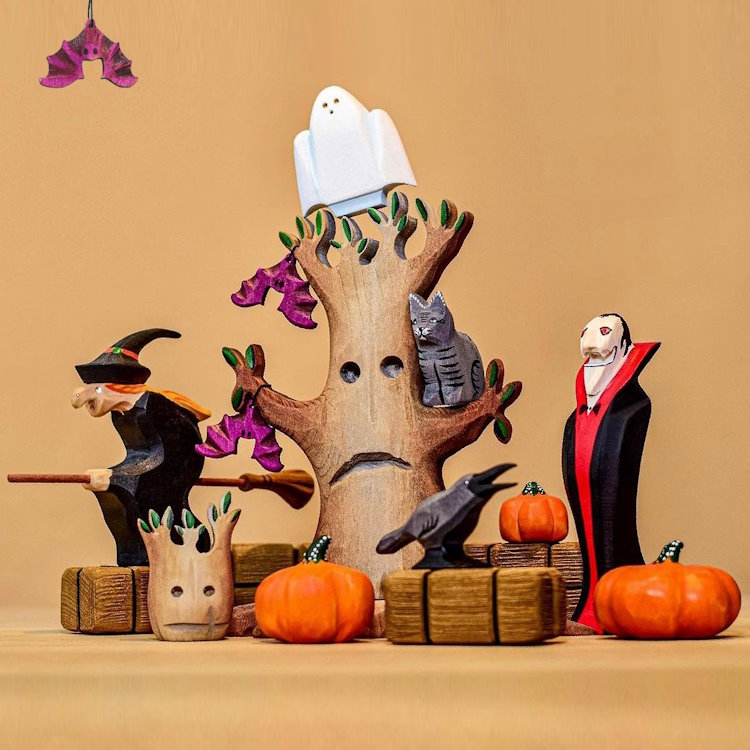Bumbu Toys Halloween Witch Bat Spooky Tree Dracula Vampire Ghost Cat Pumpkins Haystacks