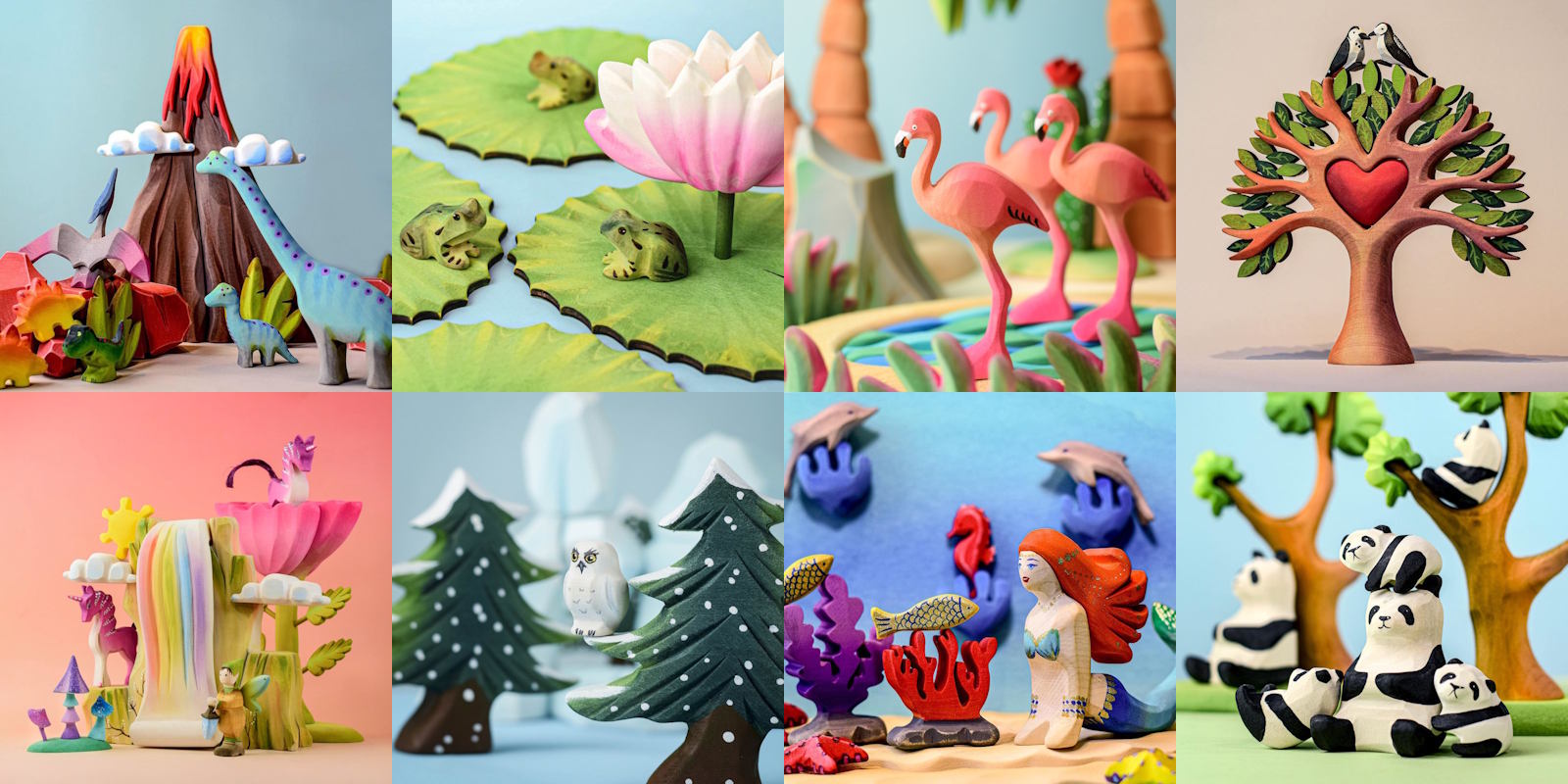 Bumbu Toys at Milk Tooth Australia wooden animals volcano dinosaur panda tree mermaid flamingo farm bird capybara