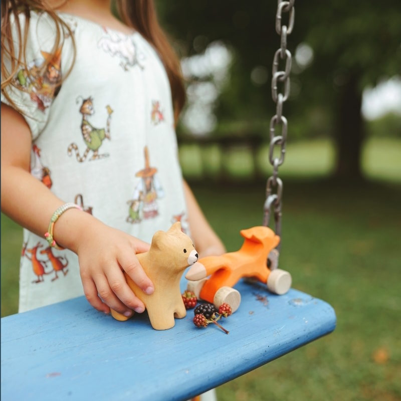 Bumbu Toys Rolling Fox wooden toy at Milk Tooth Australia
