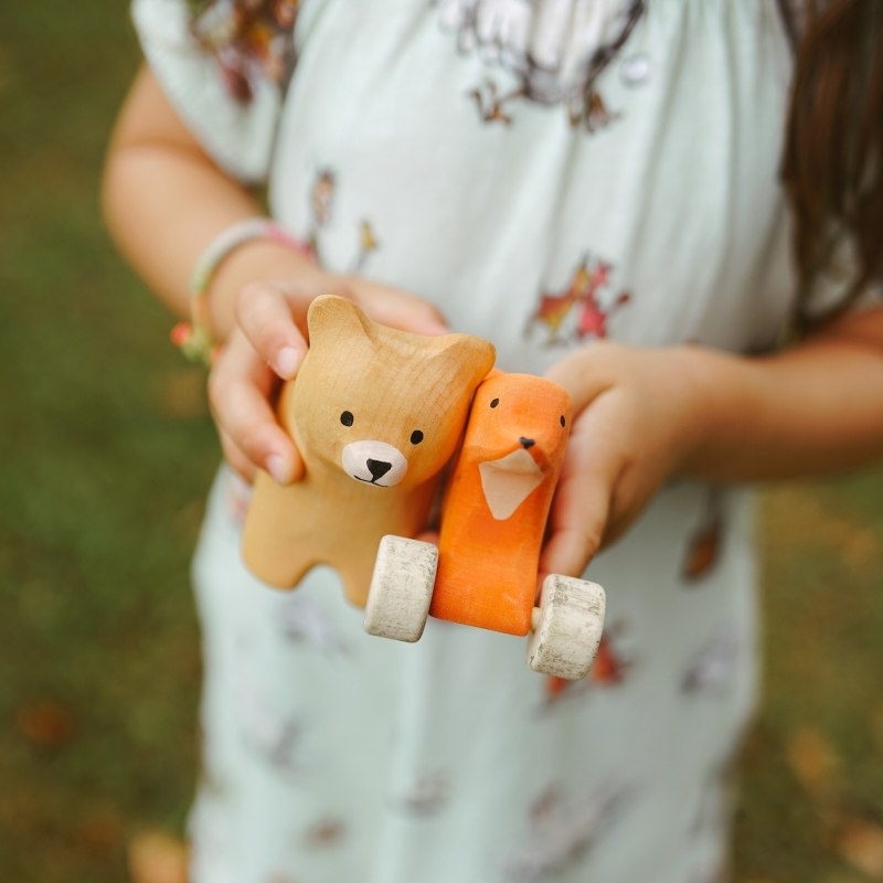 Bumbu Toys Rolling Fox wooden toy at Milk Tooth Australia
