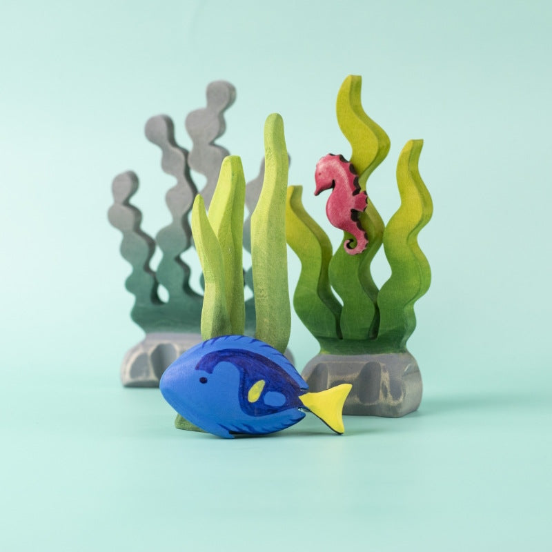 Bumbu Toys Royal Blue Fish wooden toy at Milk Tooth Australia