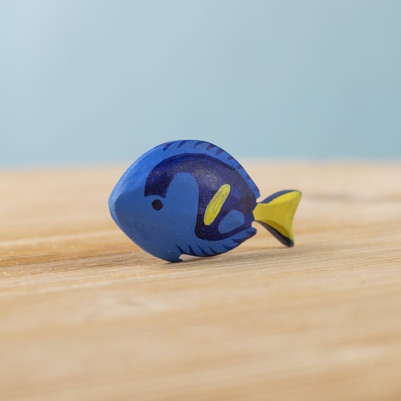 Bumbu Toys Royal Blue Fish wooden toy at Milk Tooth Australia