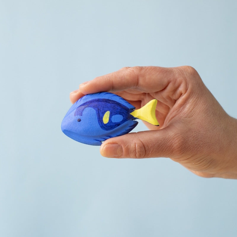 Bumbu Toys Royal Blue Fish wooden toy at Milk Tooth Australia