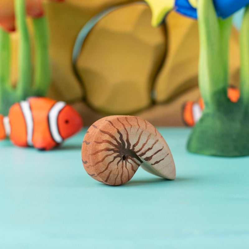 Bumbu Toys Spiral Shell wooden toy at Milk Tooth Australia