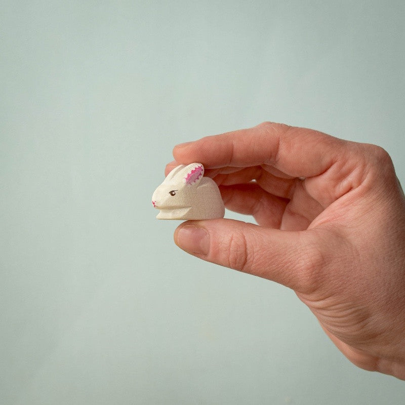 Bumbu Toys | White Baby Rabbit Perching at Milk Tooth Australia