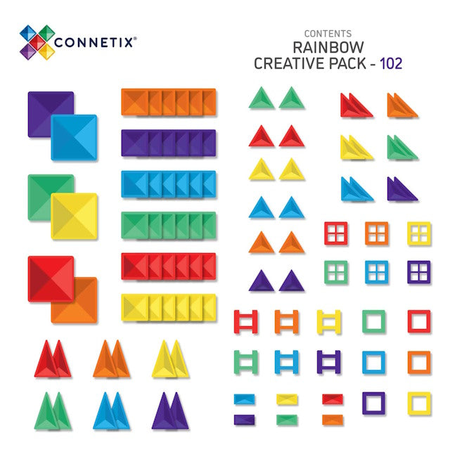 Connetix Tiles 102 Piece Rainbow Creative Pack at Milk Tooth Australia pack contents