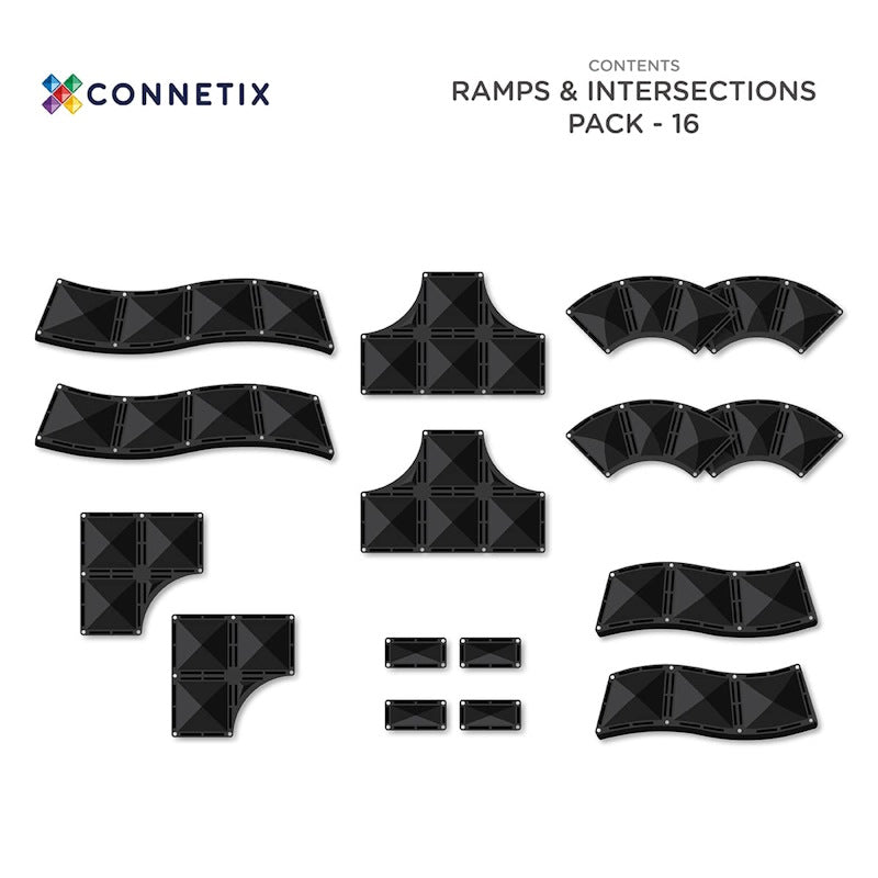 Connetix Tiles | 16 Piece Roads Ramps &amp; Intersections Pack at Milk Tooth Australia